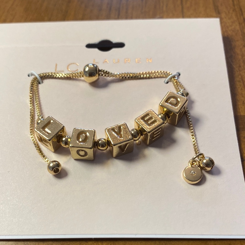 SOLD - LC Lauren Conrad Gold 'Loved' Charm Bracelet